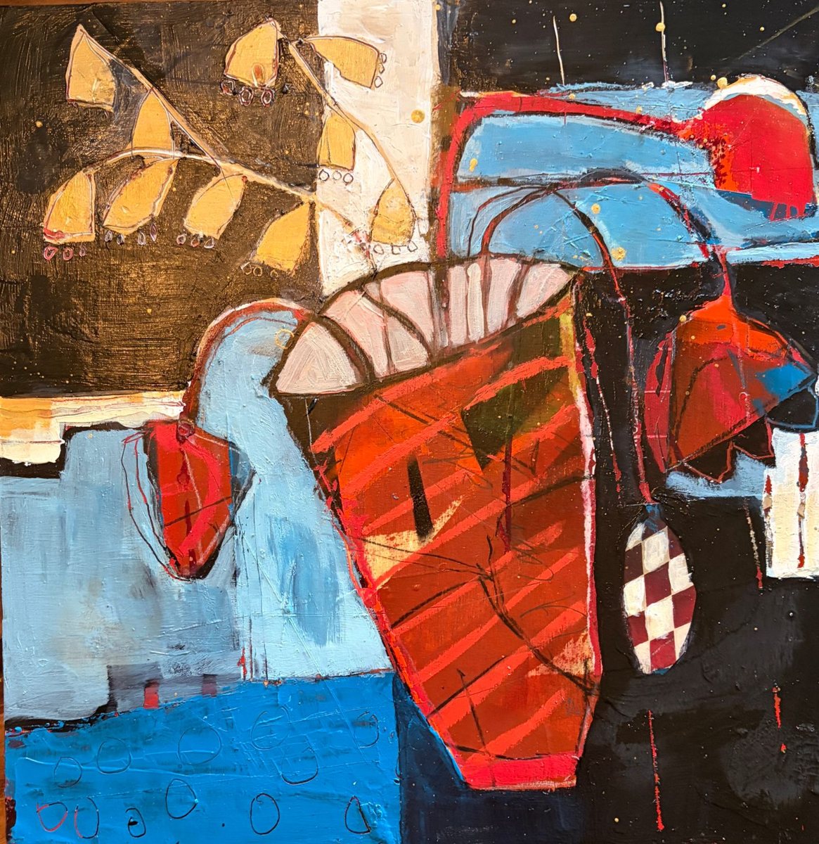 Abstract still life in red, blue and gold, at Pure Space, Gaia